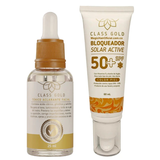 Kit Tónico Aclarante Facial 25 ML + Bloqueador Solar 50+ SPF Color Piel | Class Gold