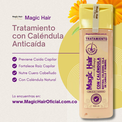 Shampoo crecimiento para Cabello Seco + Tratamiento con Calendula para la caida del cabello Magic Hair