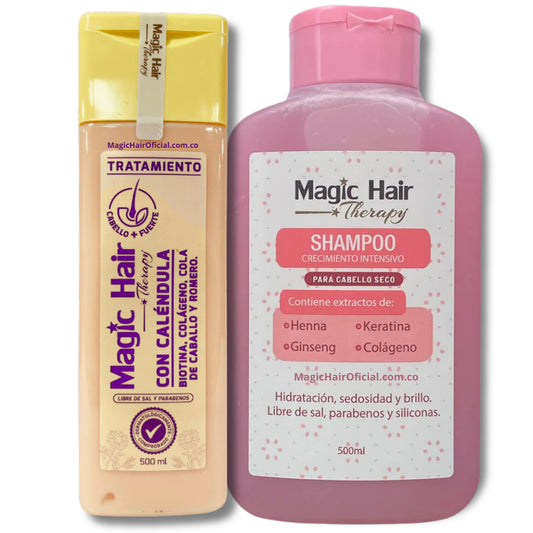 Shampoo crecimiento para Cabello Seco + Tratamiento con Calendula para la caida del cabello Magic Hair