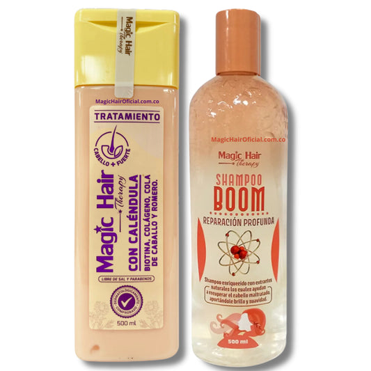 Shampoo Boom para reparar cabello + Tratamiento con Calendula para la caida del cabello Magic Hair