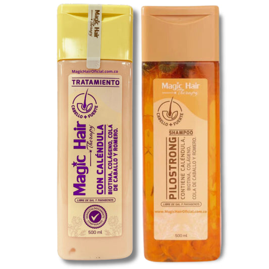 Shampoo para la Caida del Cabello Pilostrong + Tratamiento con Calendula para la caida del cabello Magic Hair