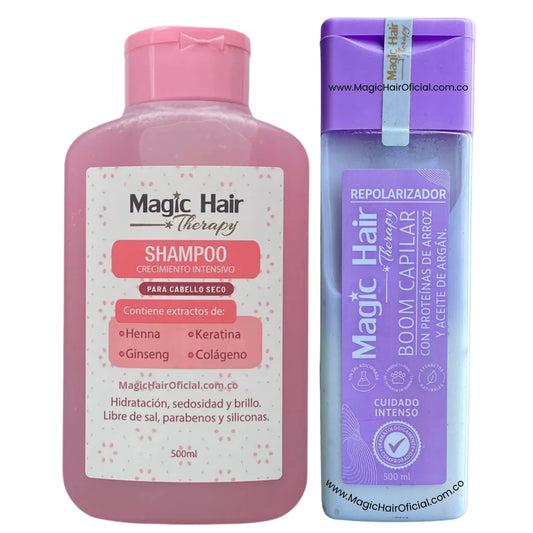 Kit Crecimiento Boom Repolarizador + Shampoo Cabello Seco | Magic Hair