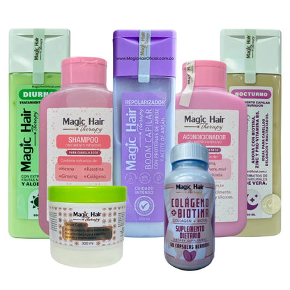 Kit Crecimiento Mega Completo Cabello Seco + BOOM + Colágeno | Magic Hair