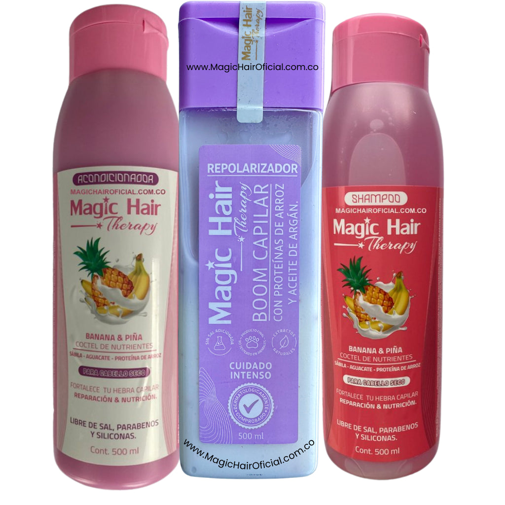 Kit Anticaída Cabello Seco Boom Repolarizador + Shampoo y Acondicionador